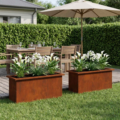 Garden Planter with LED 2 pcs Rusty 30 x 80 x 30 cm