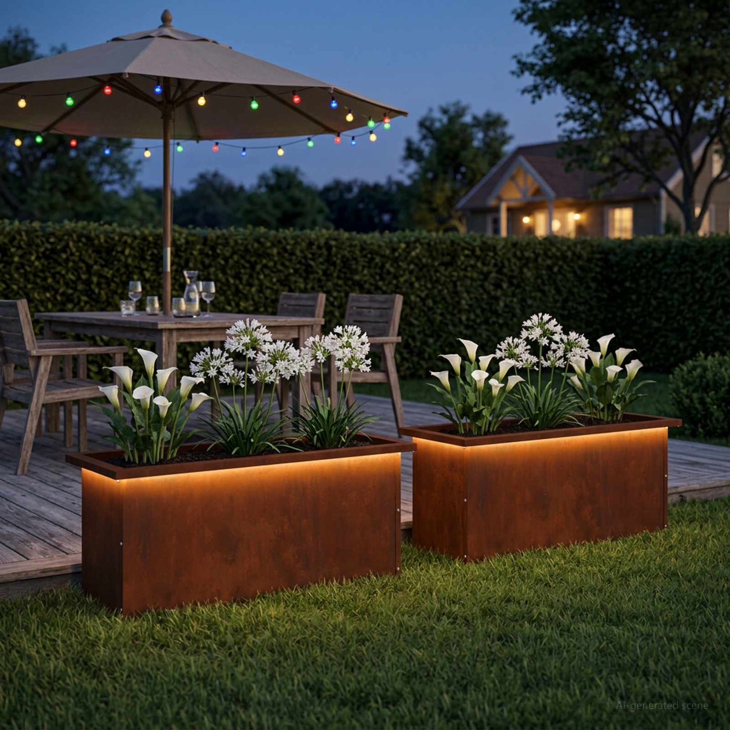 Garden Planter with LED 2 pcs Rusty 30 x 80 x 30 cm