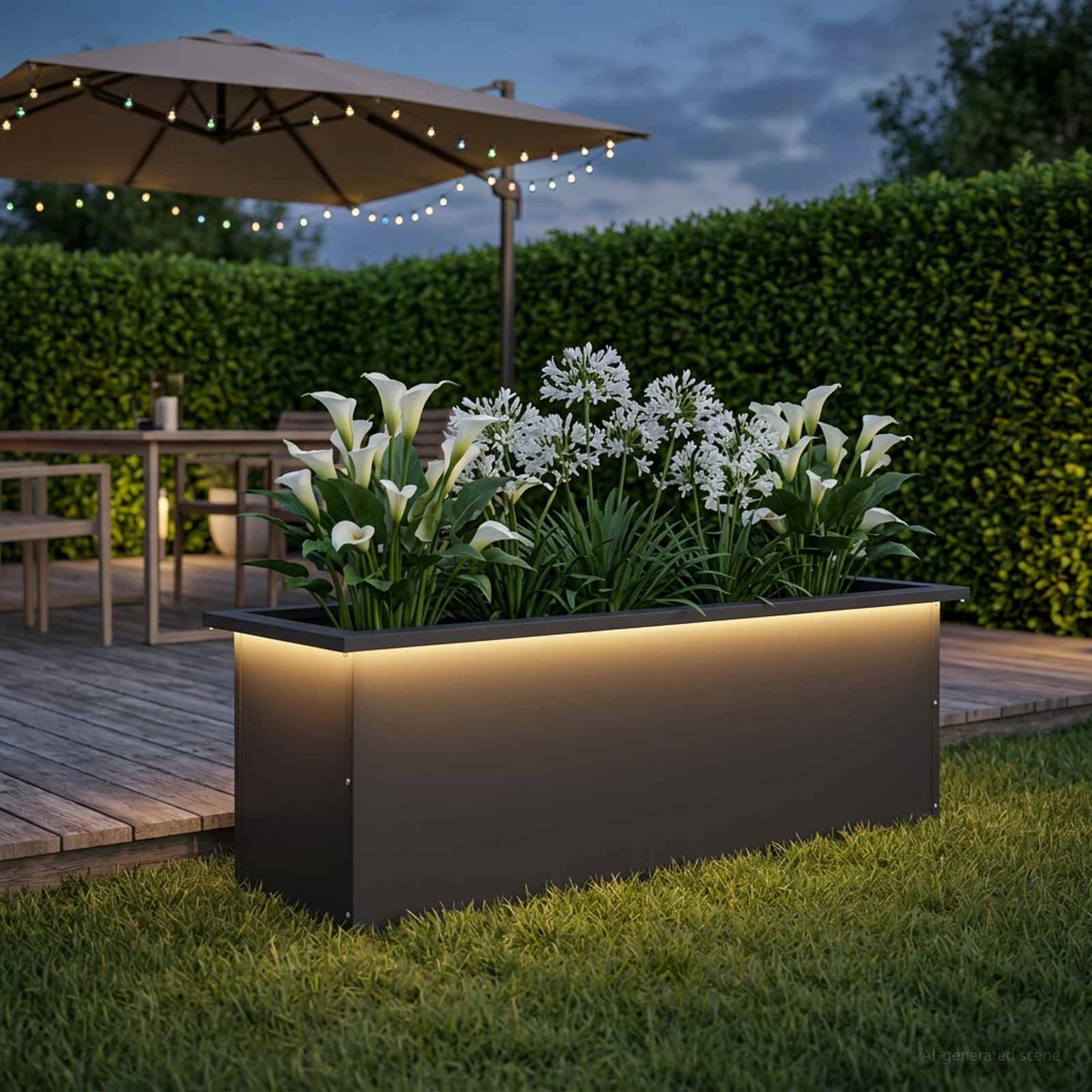 Garden Planter with LED Black 30 x 100 x 30 cm Steel