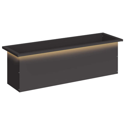 Garden Planter with LED Black 30 x 100 x 30 cm Steel