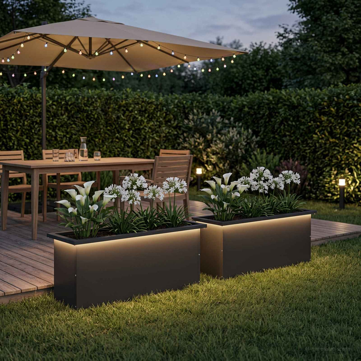 Garden Planter with LED 2 pcs Black 30 x 100 x 30 cm Steel