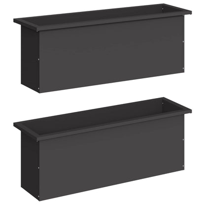 Garden Planter with LED 2 pcs Black 30 x 100 x 30 cm Steel