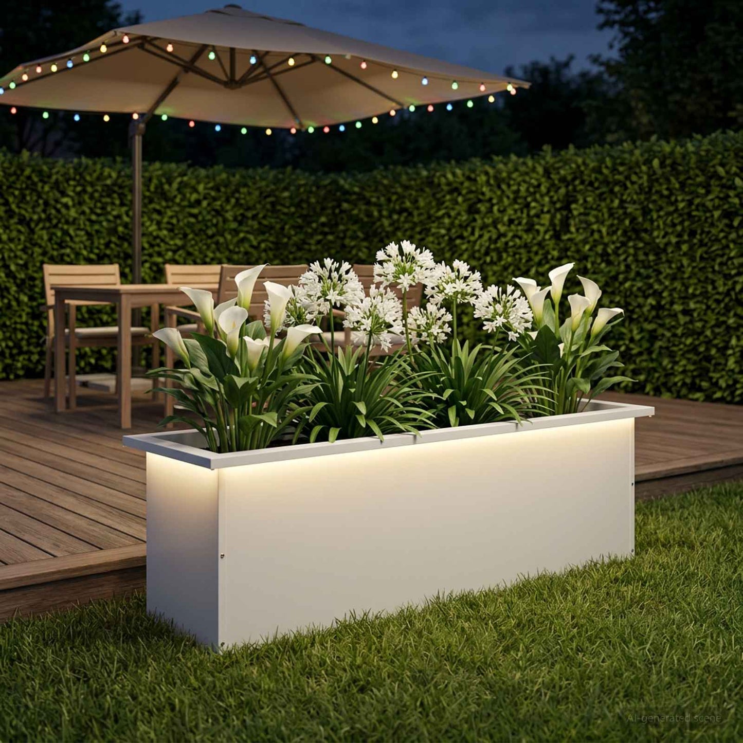 Garden Planter with LED White 30 x 100 x 30 cm Steel