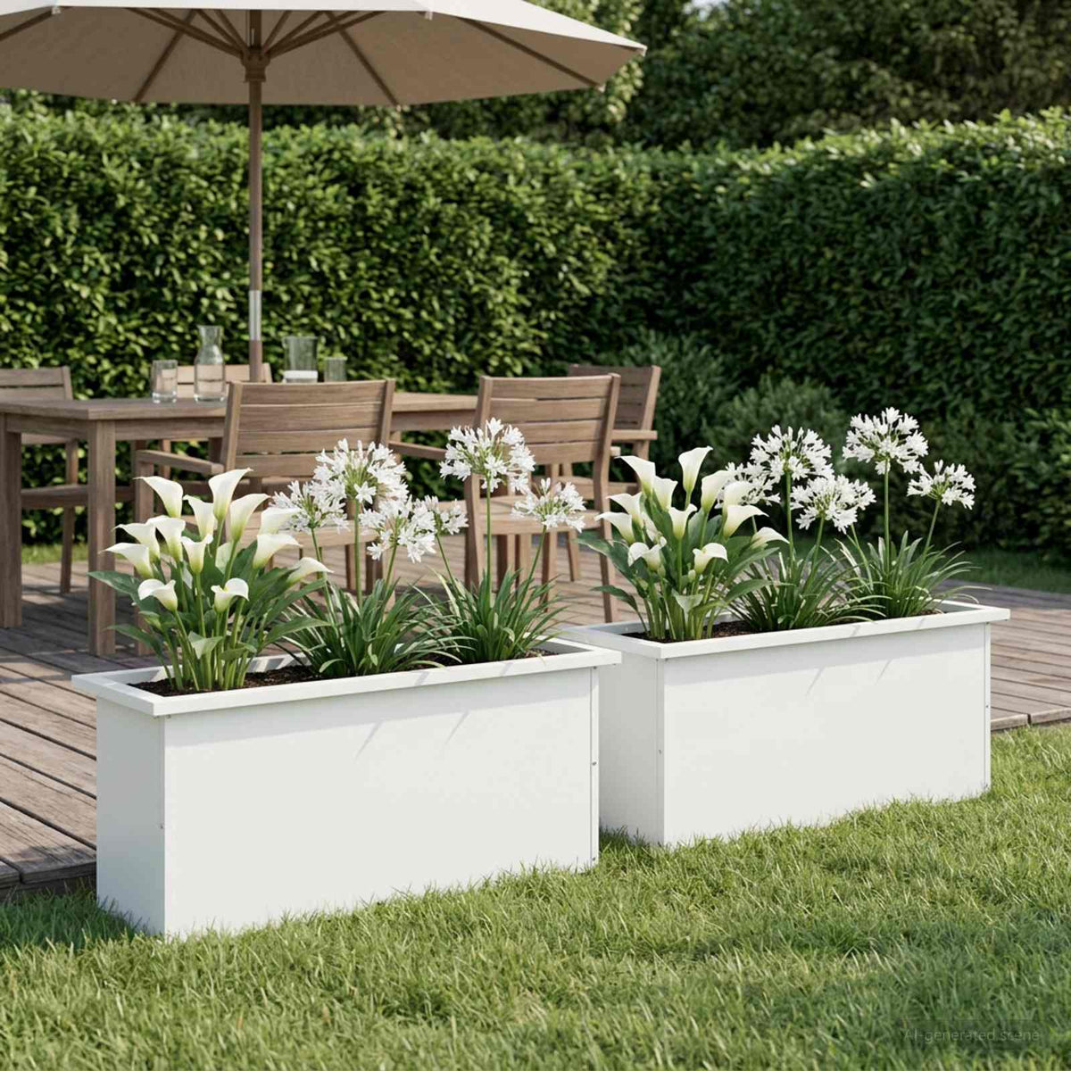 Garden Planter with LED 2 pcs White 30 x 100 x 30 cm Steel