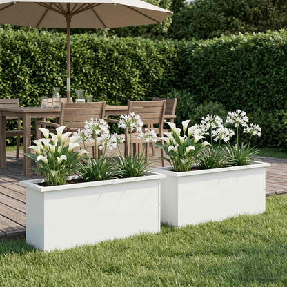 Garden Planter with LED 2 pcs White 30 x 100 x 30 cm Steel