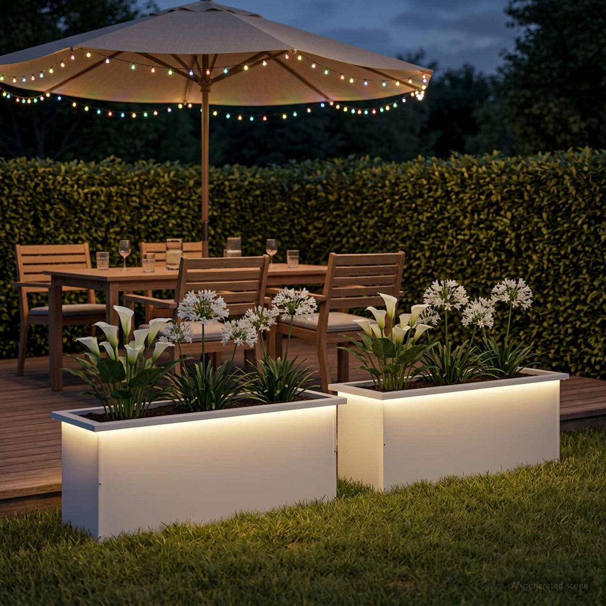 Garden Planter with LED 2 pcs White 30 x 100 x 30 cm Steel
