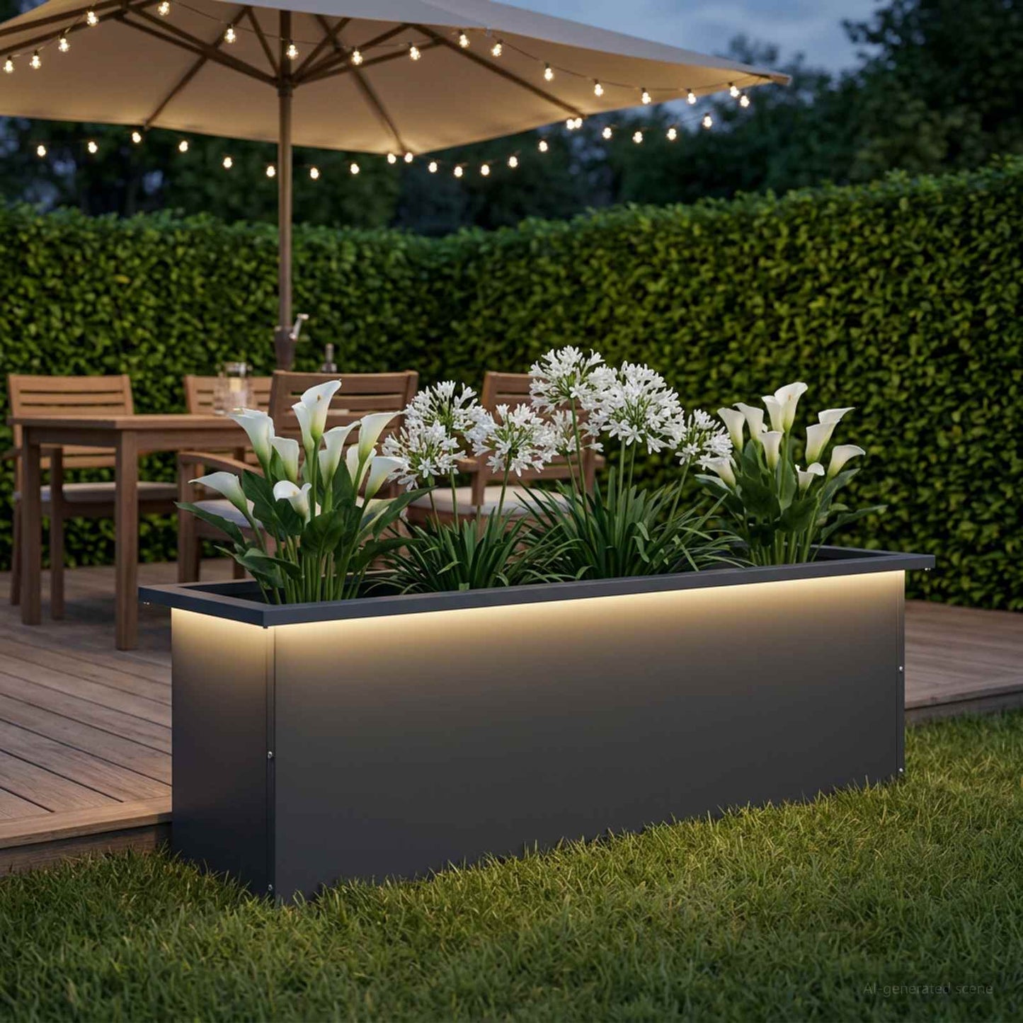 Garden Planter with LED Antracite 30 x 100 x 30 cm Steel