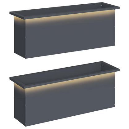 Garden Planter with LED 2 pcs Antracite 30 x 100 x 30 cm Steel