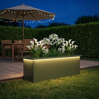 Garden Planter with LED Olive Green 30 x 100 x 30 cm Steel