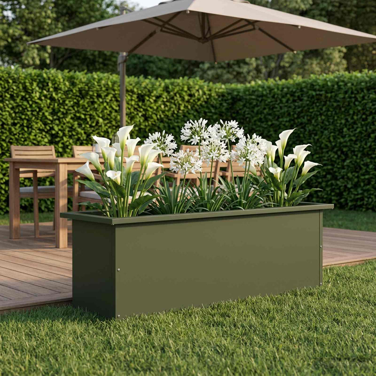 Garden Planter with LED Olive Green 30 x 100 x 30 cm Steel