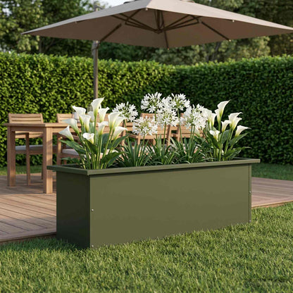 Garden Planter with LED Olive Green 30 x 100 x 30 cm Steel