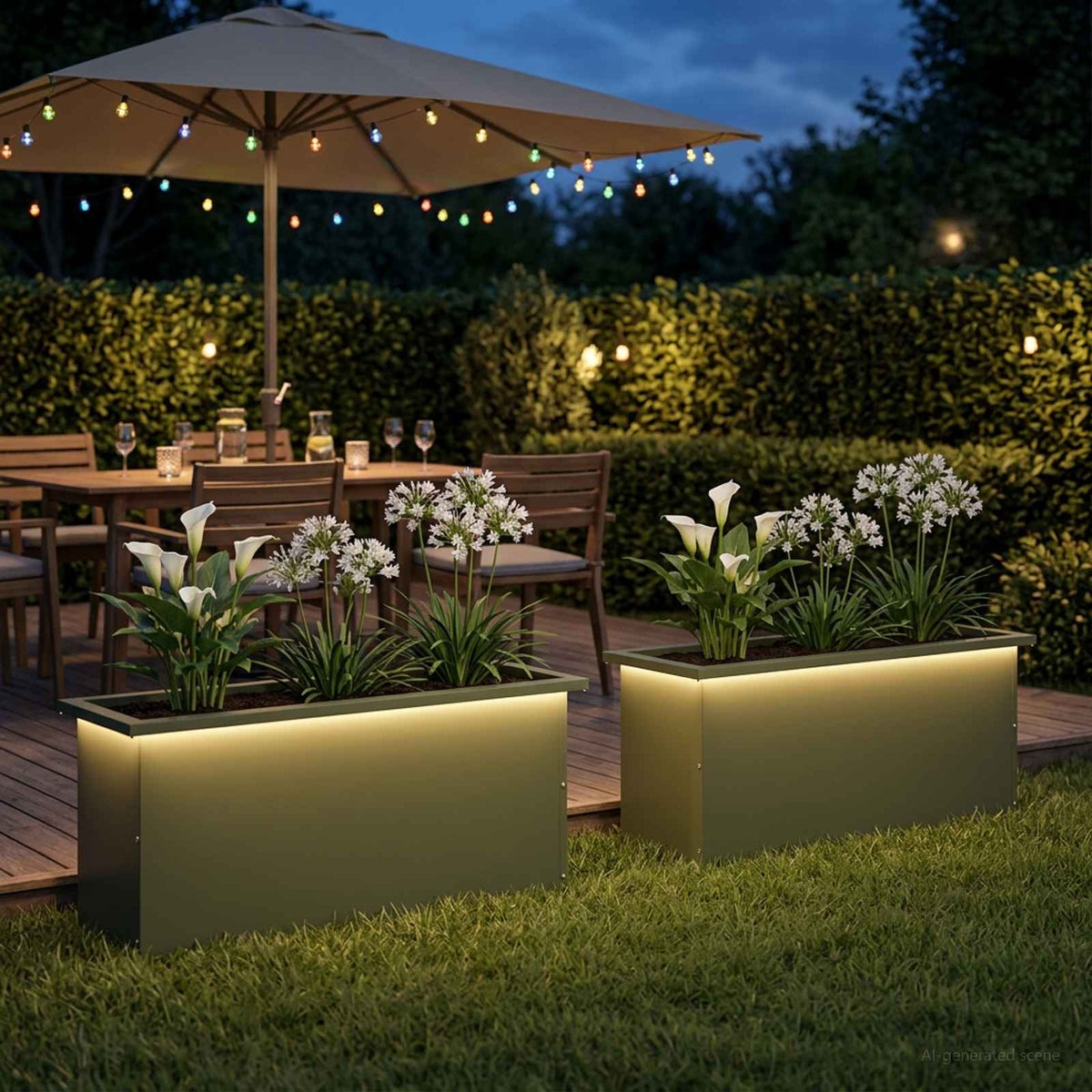 Garden Planter with LED 2 pcs Olive Green 30 x 100 x 30 cm
