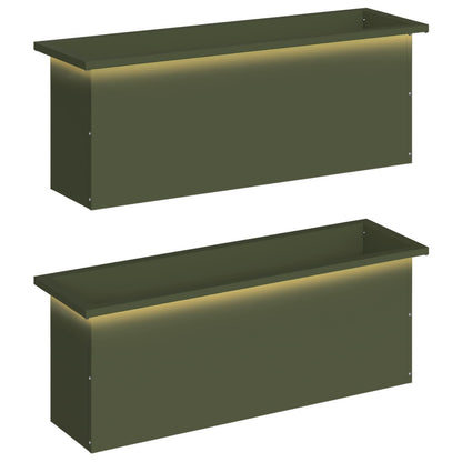 Garden Planter with LED 2 pcs Olive Green 30 x 100 x 30 cm
