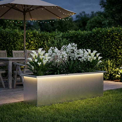 Garden Planter with LED Silver 30 x 100 x 30 cm Stainless Steel