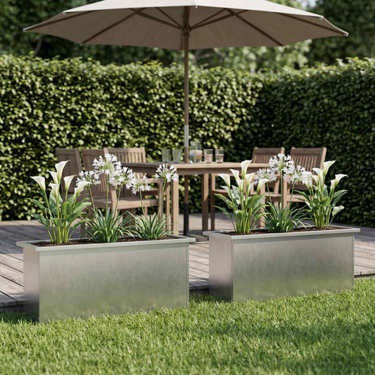 Garden Planter with LED 2 pcs Silver 30 x 100 x 30 cm