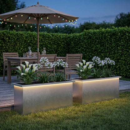 Garden Planter with LED 2 pcs Silver 30 x 100 x 30 cm