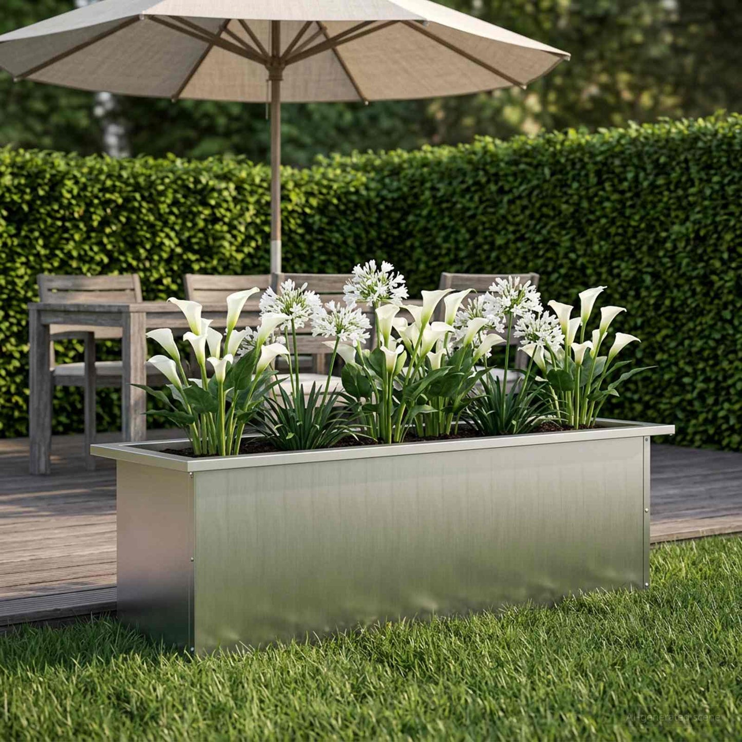 Garden Planter with LED Silver 30 x 100 x 30 cm