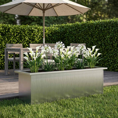 Garden Planter with LED Silver 30 x 100 x 30 cm