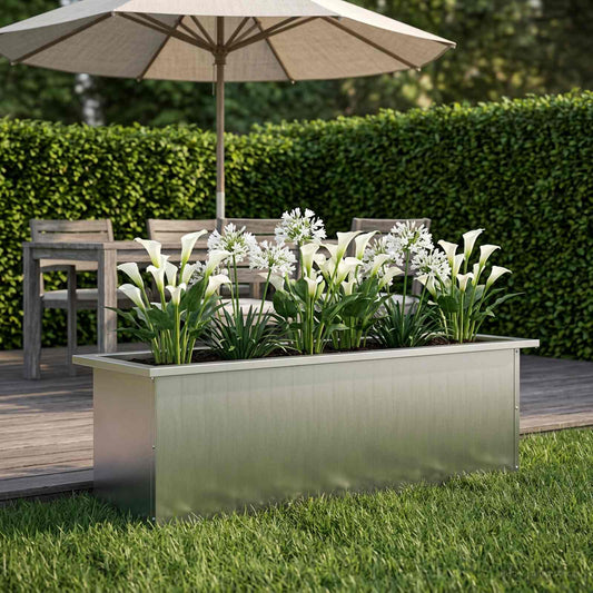 Garden Planter with LED Silver 30 x 100 x 30 cm