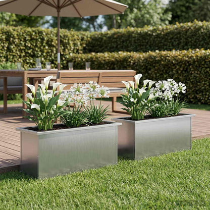 Garden Planter with LED 2 pcs Silver 30 x 100 x 30 cm