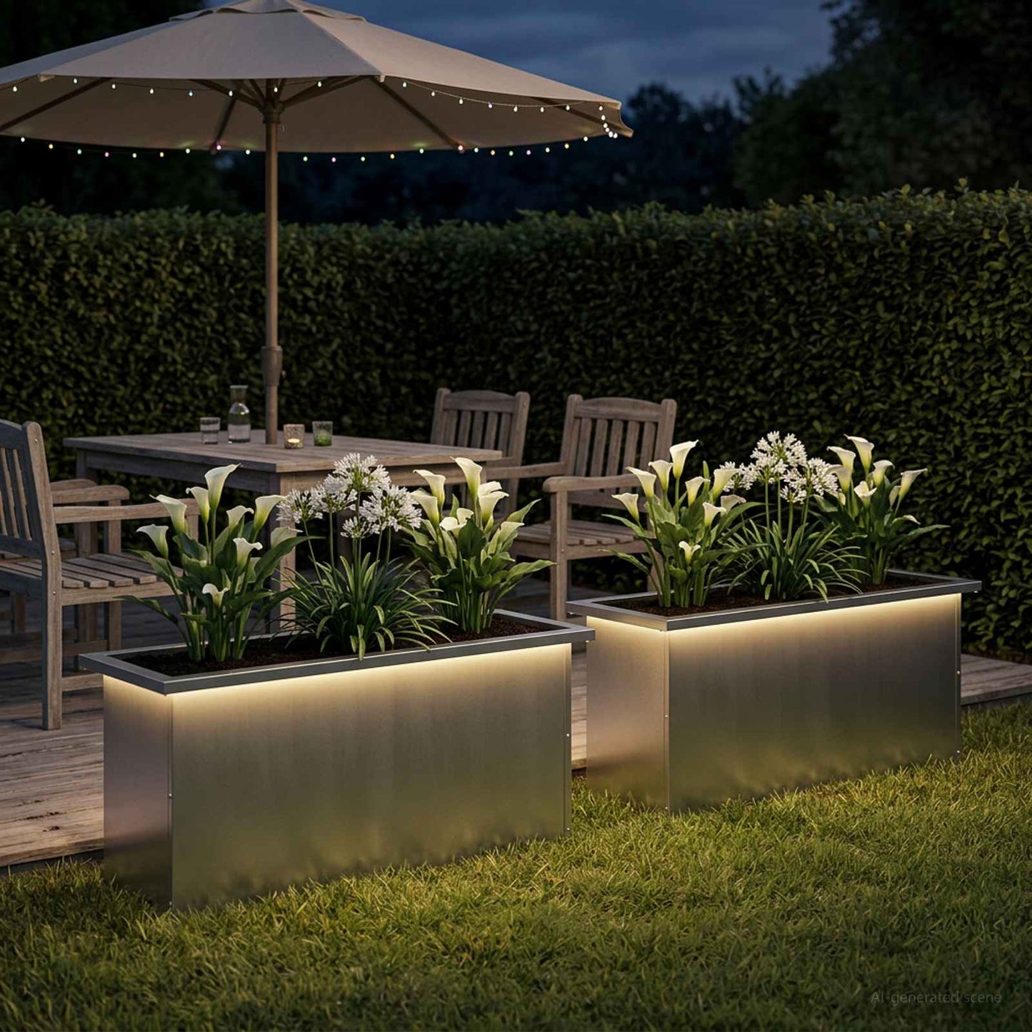 Garden Planter with LED 2 pcs Silver 30 x 100 x 30 cm