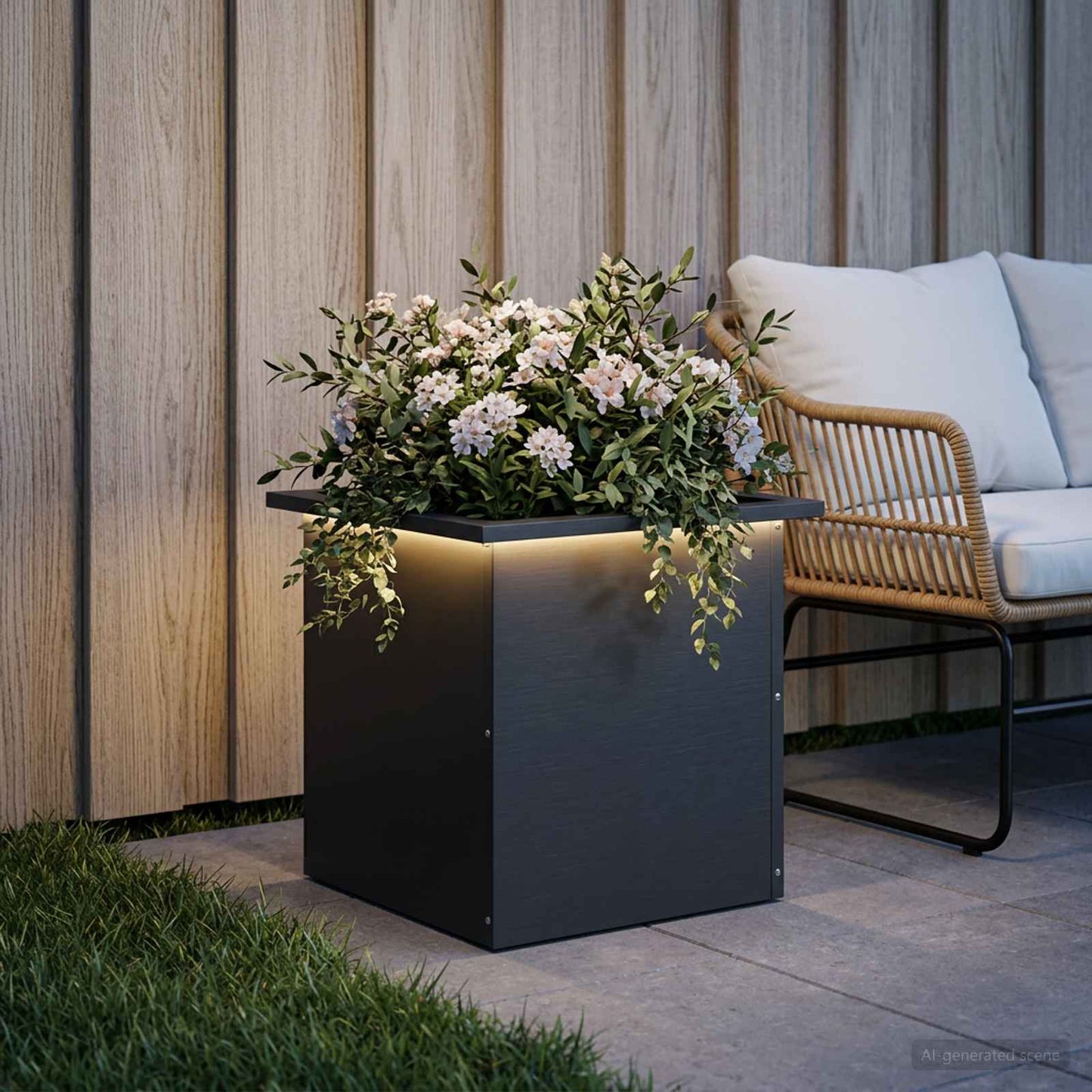 Garden Planter with LED Black 40 x 40 x 40 cm Steel