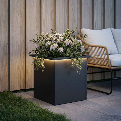 Garden Planter with LED Black 40 x 40 x 40 cm Steel