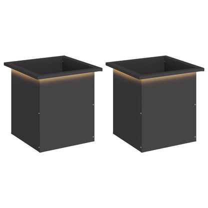 Garden Planter with LED 2 pcs Black 40 x 40 x 40 cm Steel