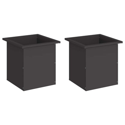Garden Planter with LED 2 pcs Black 40 x 40 x 40 cm Steel