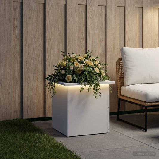 Garden Planter with LED White 40 x 40 x 40 cm Steel