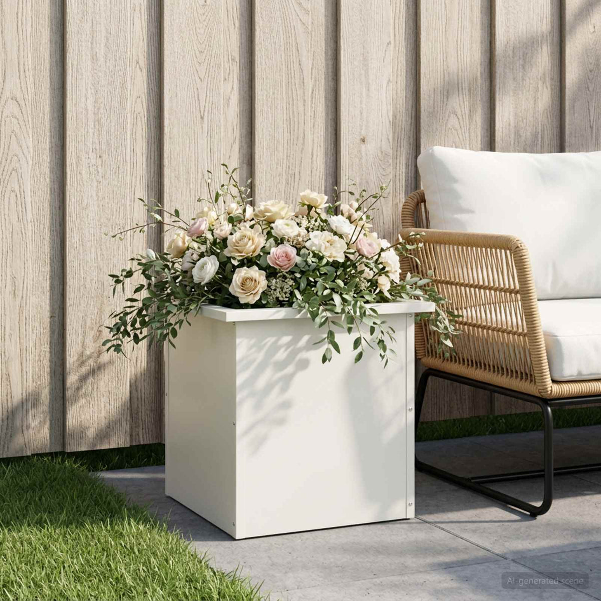 Garden Planter with LED White 40 x 40 x 40 cm Steel
