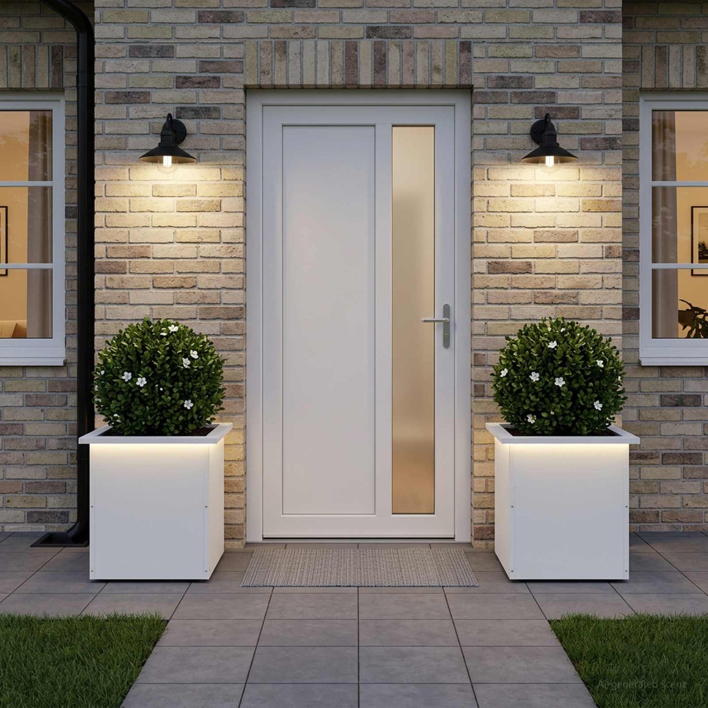 Garden Planter with LED 2 pcs White 40 x 40 x 40 cm Steel