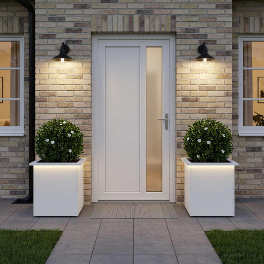 Garden Planter with LED 2 pcs White 40 x 40 x 40 cm Steel