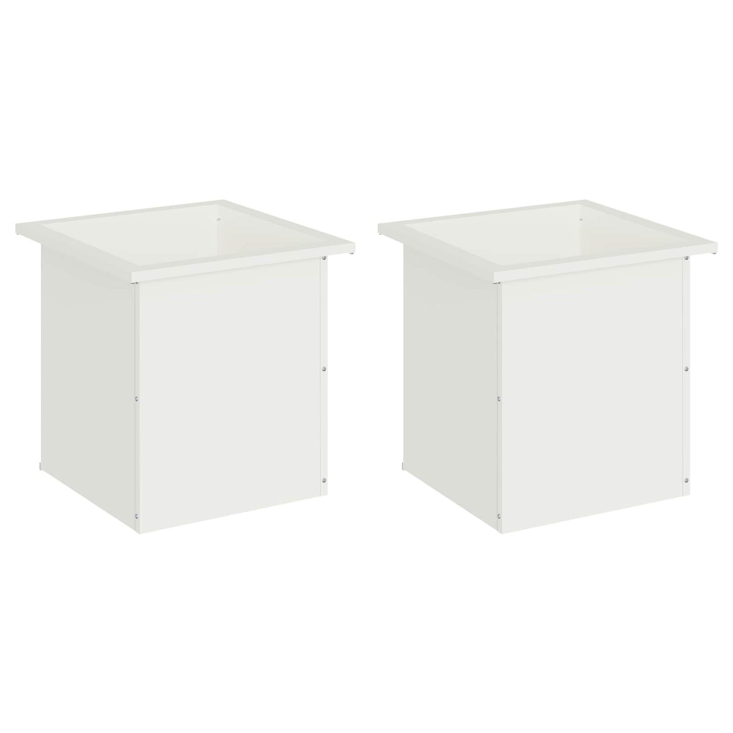 Garden Planter with LED 2 pcs White 40 x 40 x 40 cm Steel