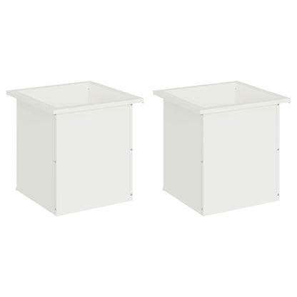Garden Planter with LED 2 pcs White 40 x 40 x 40 cm Steel