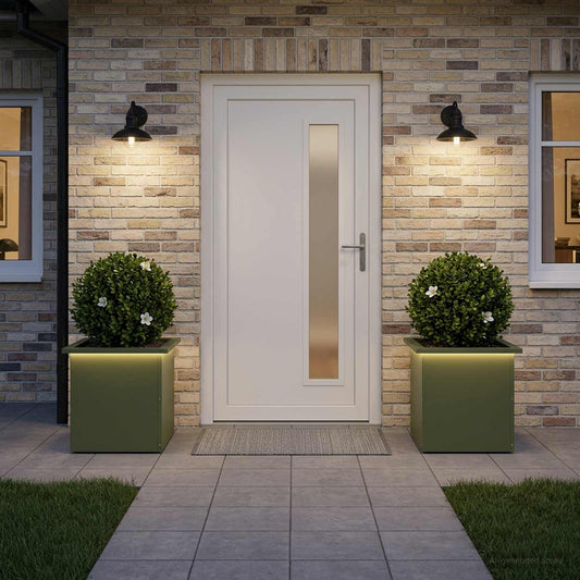 Garden Planter with LED 2 pcs Olive Green 40 x 40 x 40 cm Steel