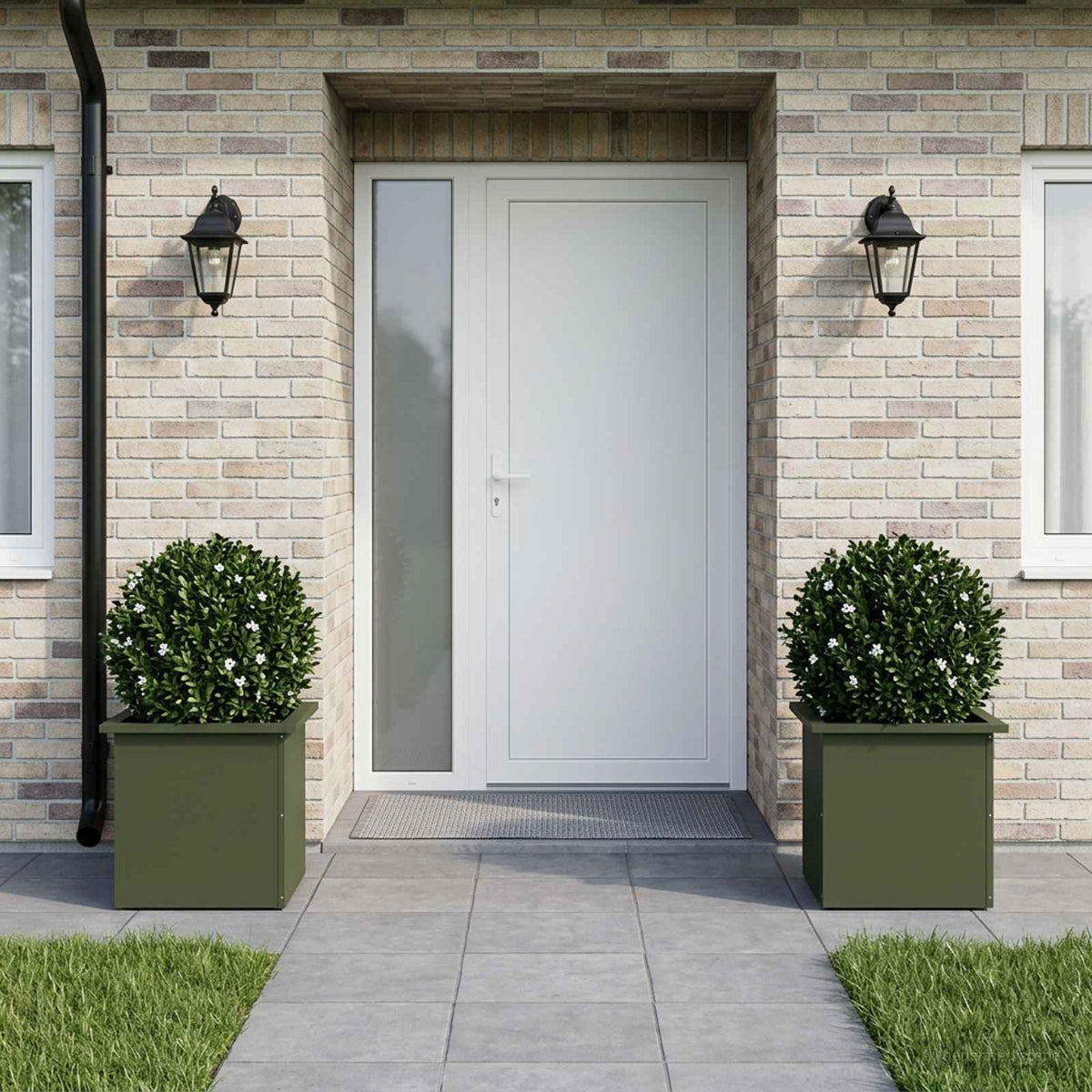Garden Planter with LED 2 pcs Olive Green 40 x 40 x 40 cm Steel