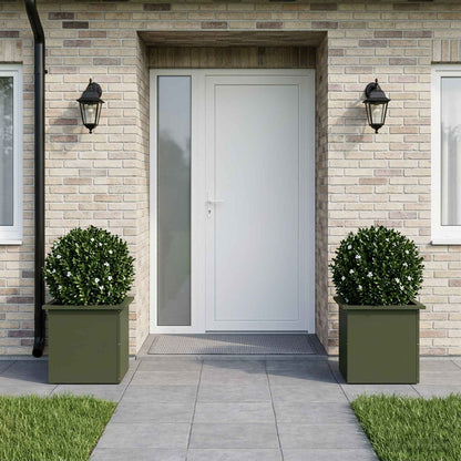 Garden Planter with LED 2 pcs Olive Green 40 x 40 x 40 cm Steel