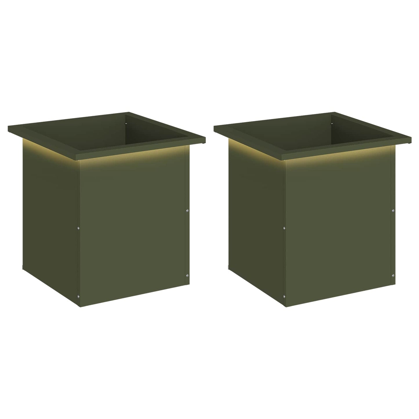 Garden Planter with LED 2 pcs Olive Green 40 x 40 x 40 cm Steel