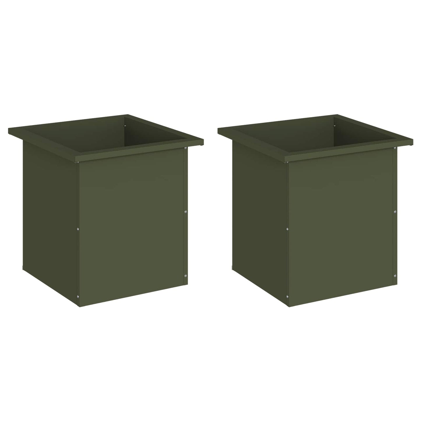 Garden Planter with LED 2 pcs Olive Green 40 x 40 x 40 cm Steel