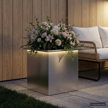 Garden Planter with LED Silver 40 x 40 x 40 cm Stainless Steel