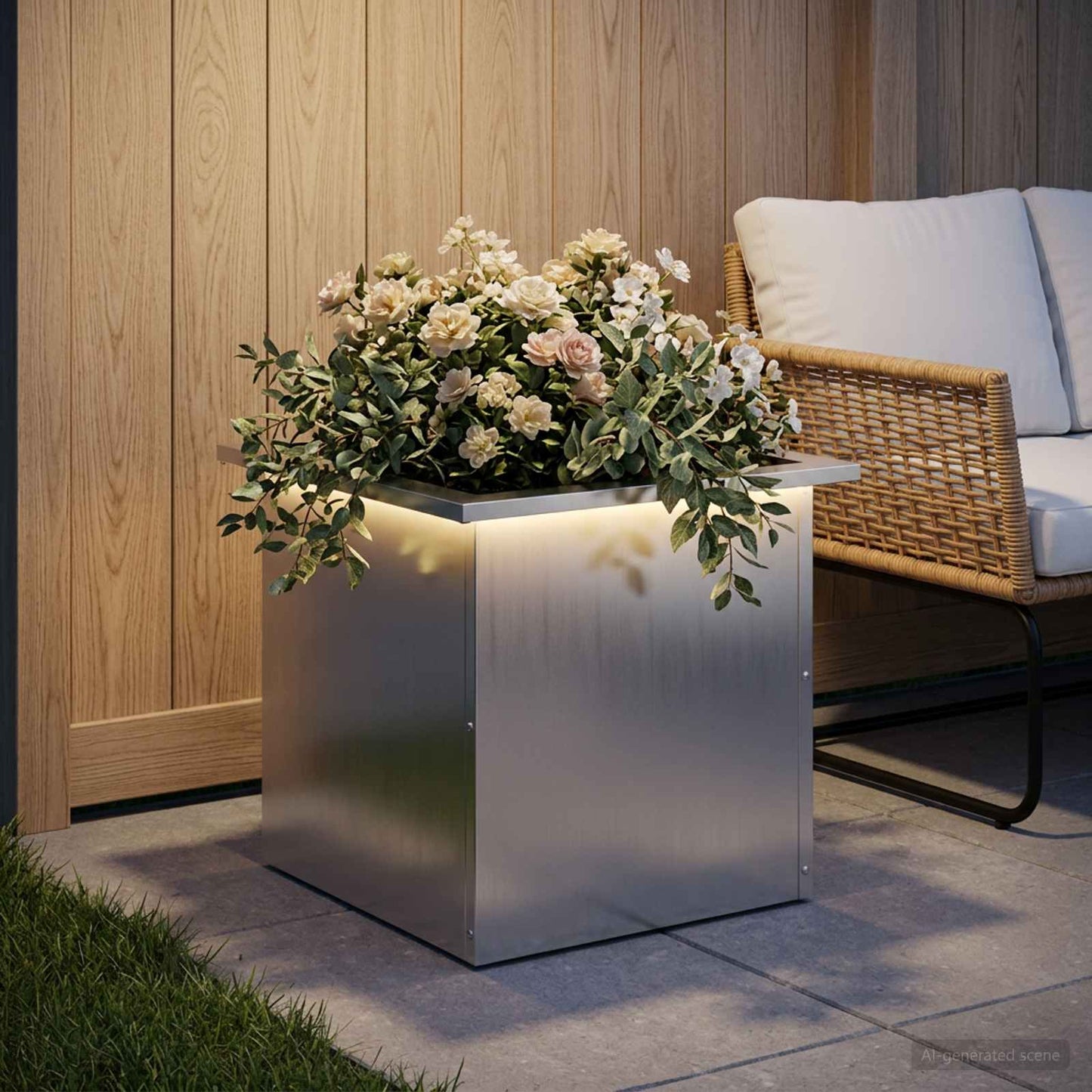 Garden Planter with LED Silver 40 x 40 x 40 cm Galvanised Steel
