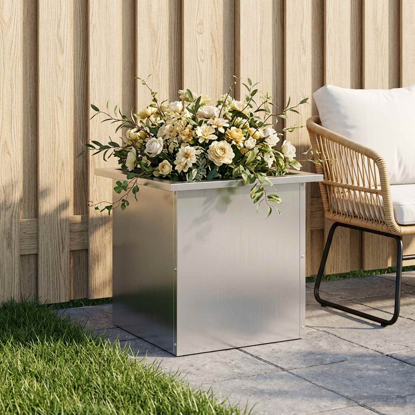 Garden Planter with LED Silver 40 x 40 x 40 cm Galvanised Steel