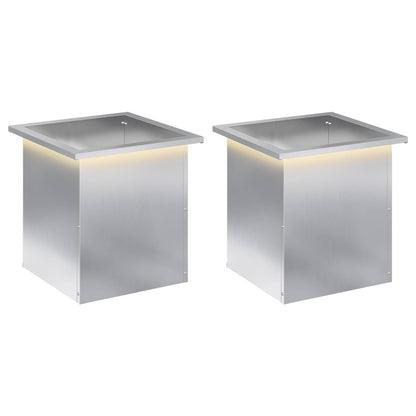 Garden Planter with LED 2 pcs Silver 40 x 40 x 40 cm