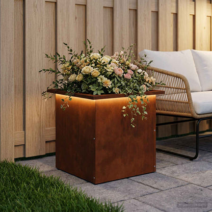 Garden Planter with LED Rusty 40 x 40 x 40 cm Weathering Steel