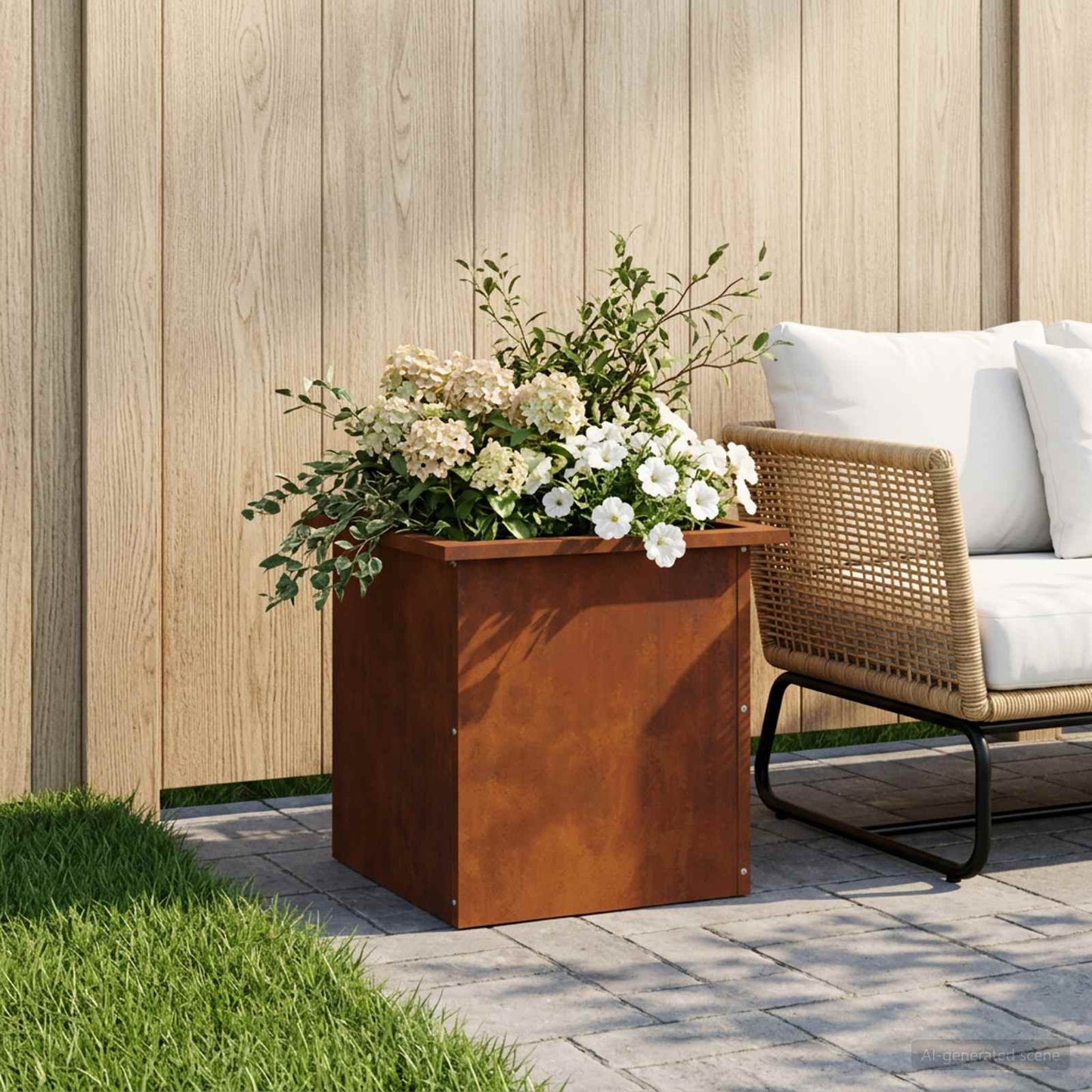 Garden Planter with LED Rusty 40 x 40 x 40 cm Weathering Steel