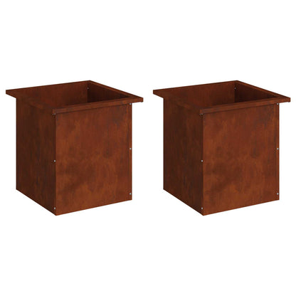 Garden Planter with LED 2 pcs Rusty 40 x 40 x 40 cm