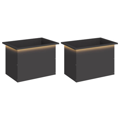 Garden Planter with LED 2 pcs Black 40 x 60 x 40 cm Steel