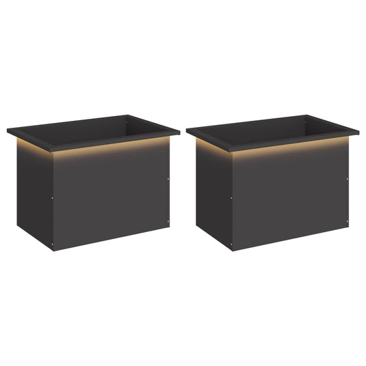Garden Planter with LED 2 pcs Black 40 x 60 x 40 cm Steel