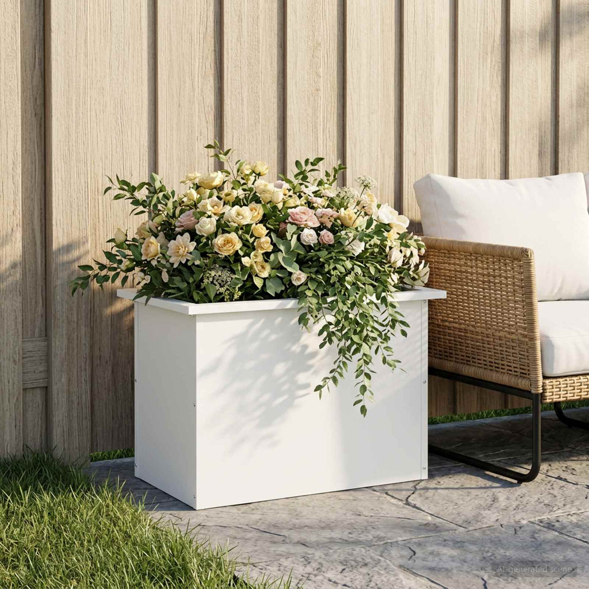 Garden Planter with LED White 40 x 60 x 40 cm Steel